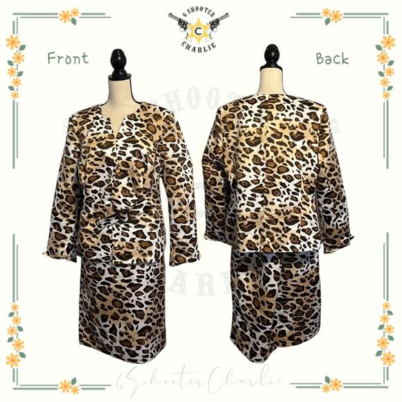Women's Danillo Leopard Animal Print Belted Lined Skirt Suit Plus Size 16W Brown - Picture 1 of 9